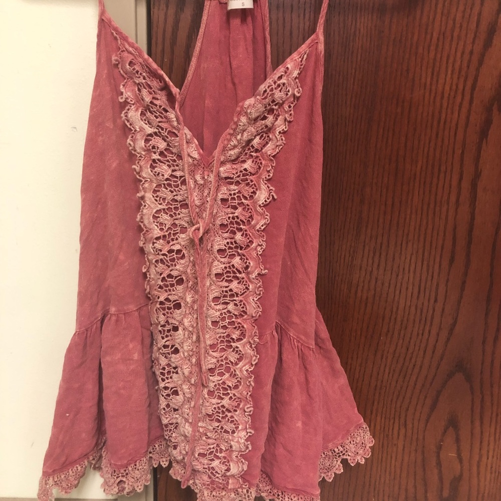 Peplum distressed lace tank